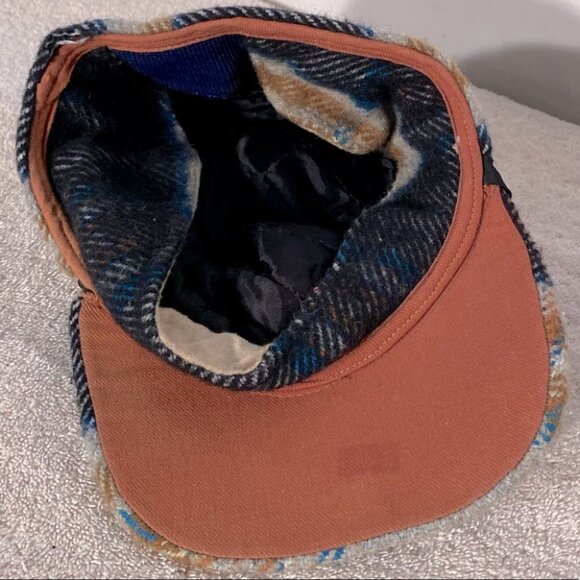 Vintage Blue White Mustard Wool Plaid Trapper Style Hat - Picture 4 of 7